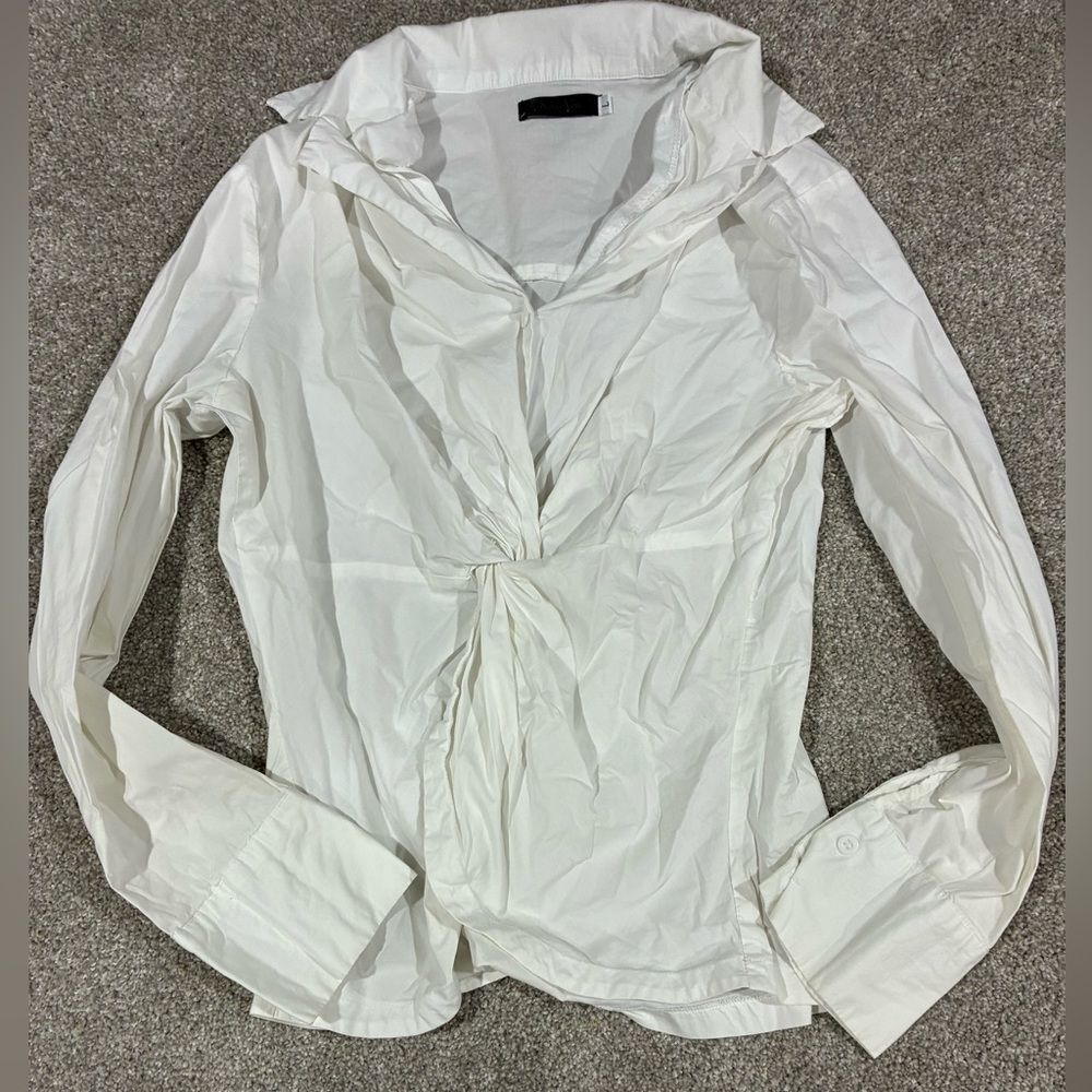 Kaige Nina White Twist‎ Front Blouse Long Sleeve Workwear Top Size L